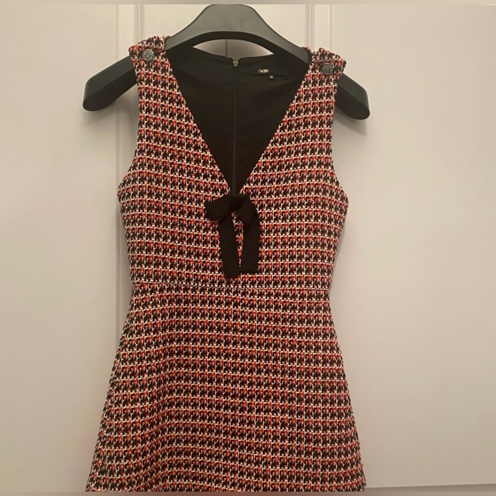 Black and red colour tweed romper with a bow // Maje -  size 36